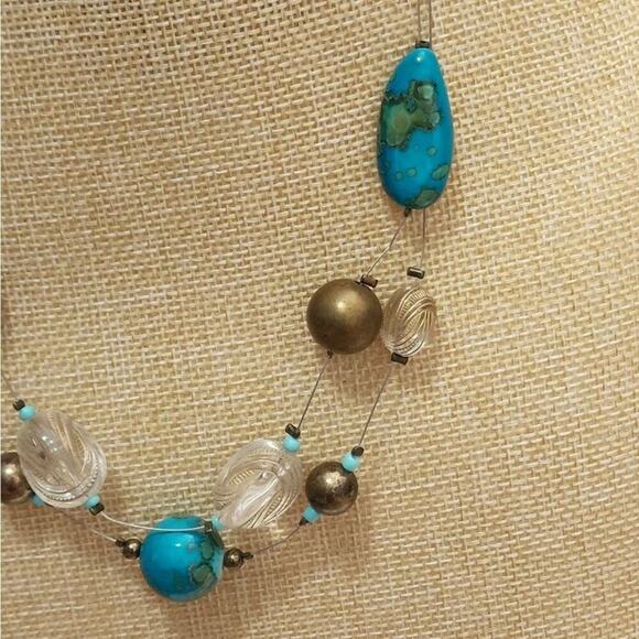 TRESKA Turquoise and Gold beaded multi strand illusion necklace new - Picture 4 of 7